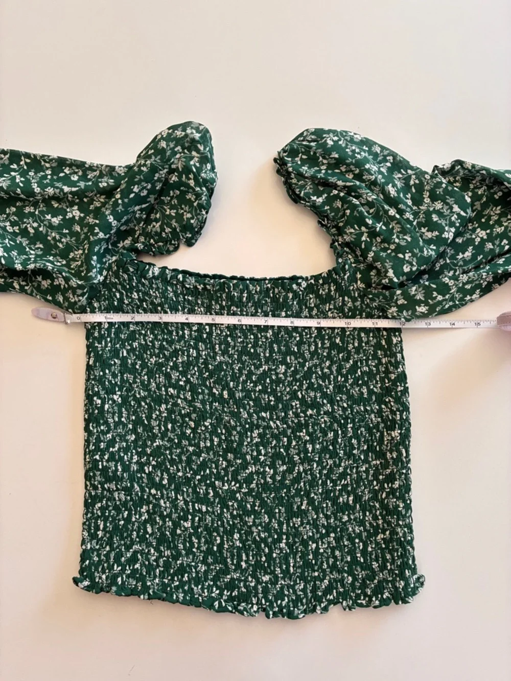 Reformation-Pinto Top-Green-Floral-Cottage-Puff Sleeve-Smocked-Feminine-S